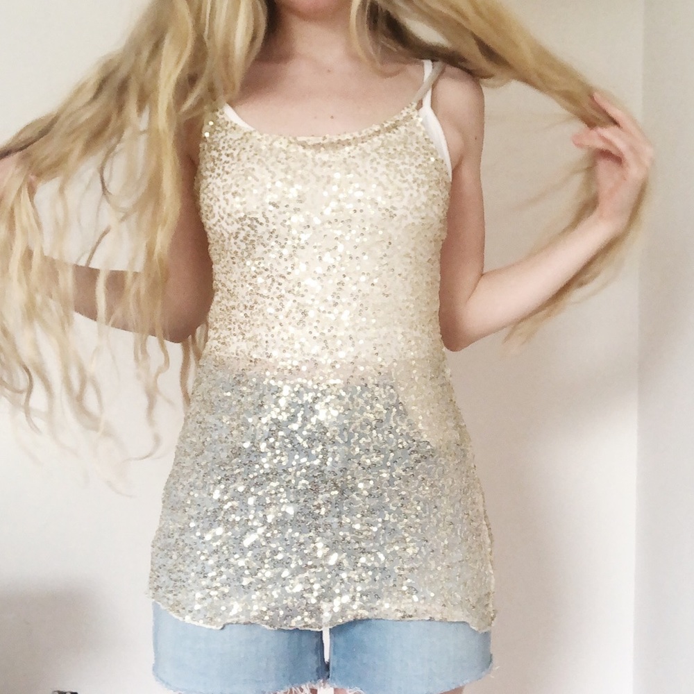 Free people gold sequin sheer tank